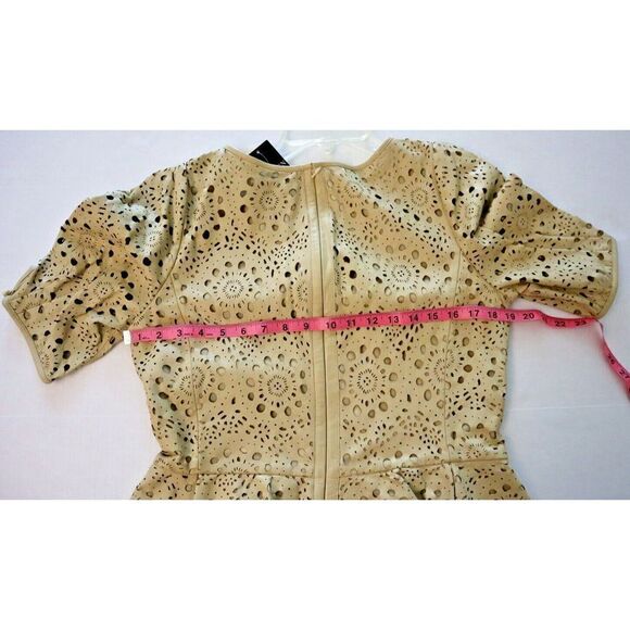 Lauren Ralph Lauren Women's Sz 10 Beige Lamb Leather Peplum Cutout Blouse $395 - Picture 10 of 13